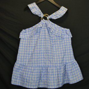 TANK TOP Y2K  Plaid 100%cotton Vintage ruffle